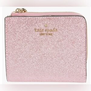 Rare Kate Spade Glimmer Boxed Small L zip Sparkling Pink Wallet Like New